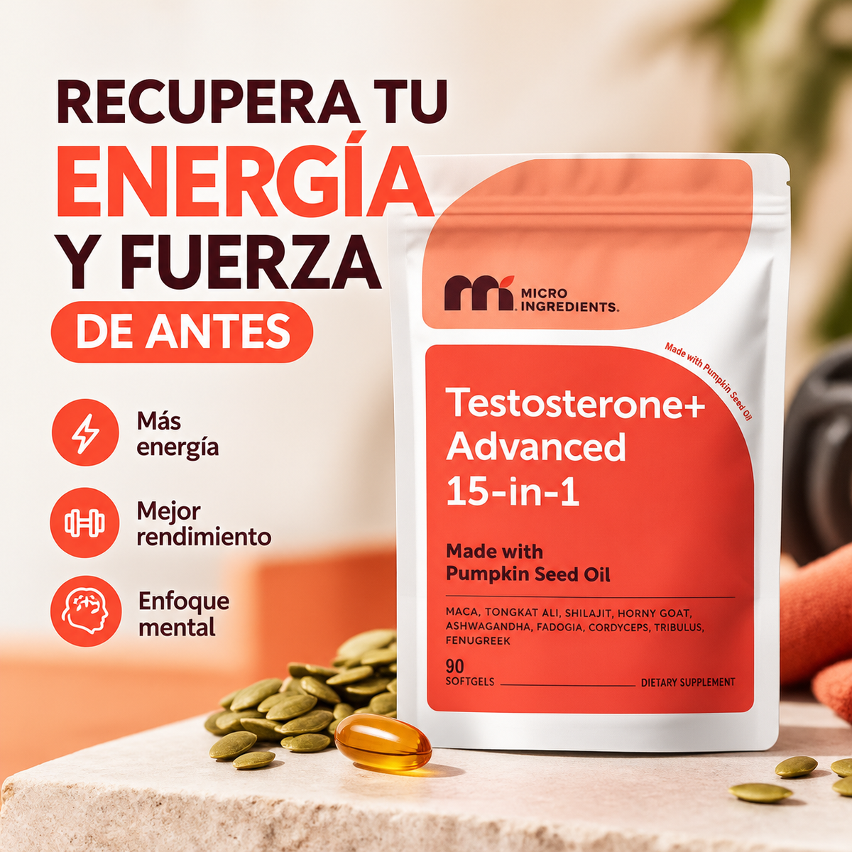 Testosterone+ Advanced 15 in 1 - Menos cansancio, más fuerza y enfoque