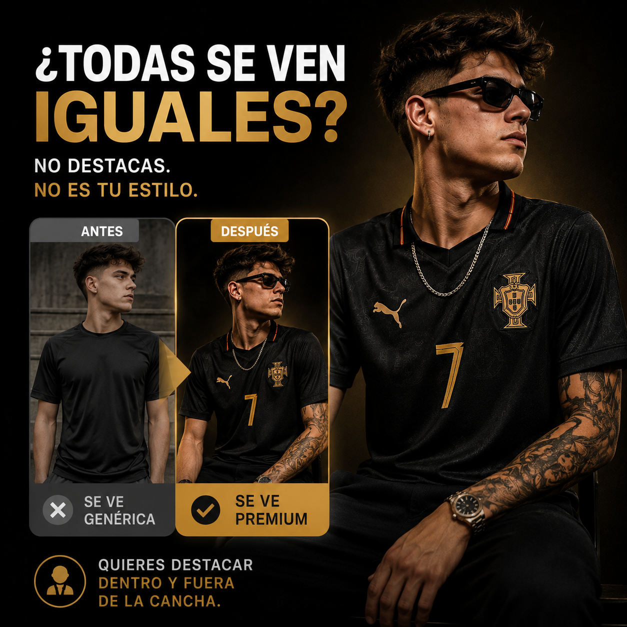 Camiseta Portugal Black Gold Edition - Streetwear futbolero