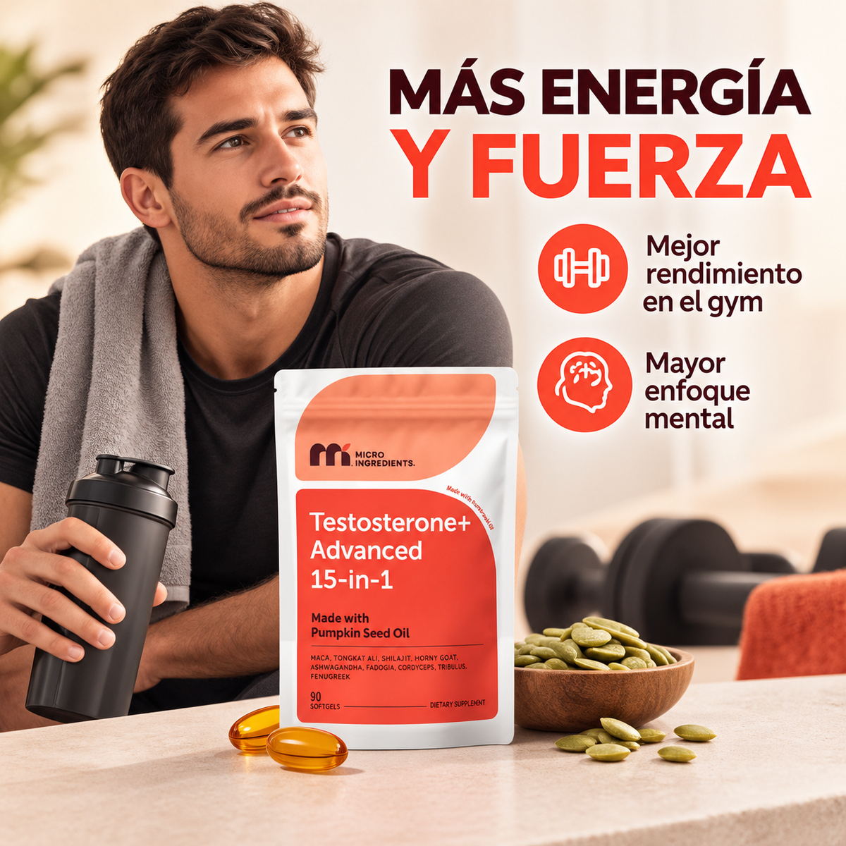 Testosterone+ Advanced 15 in 1 - Menos cansancio, más fuerza y enfoque