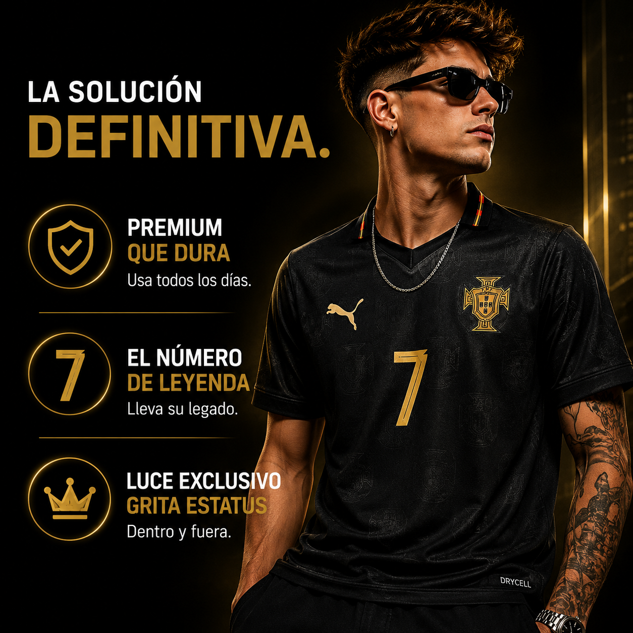 Camiseta Portugal Black Gold Edition - Streetwear futbolero