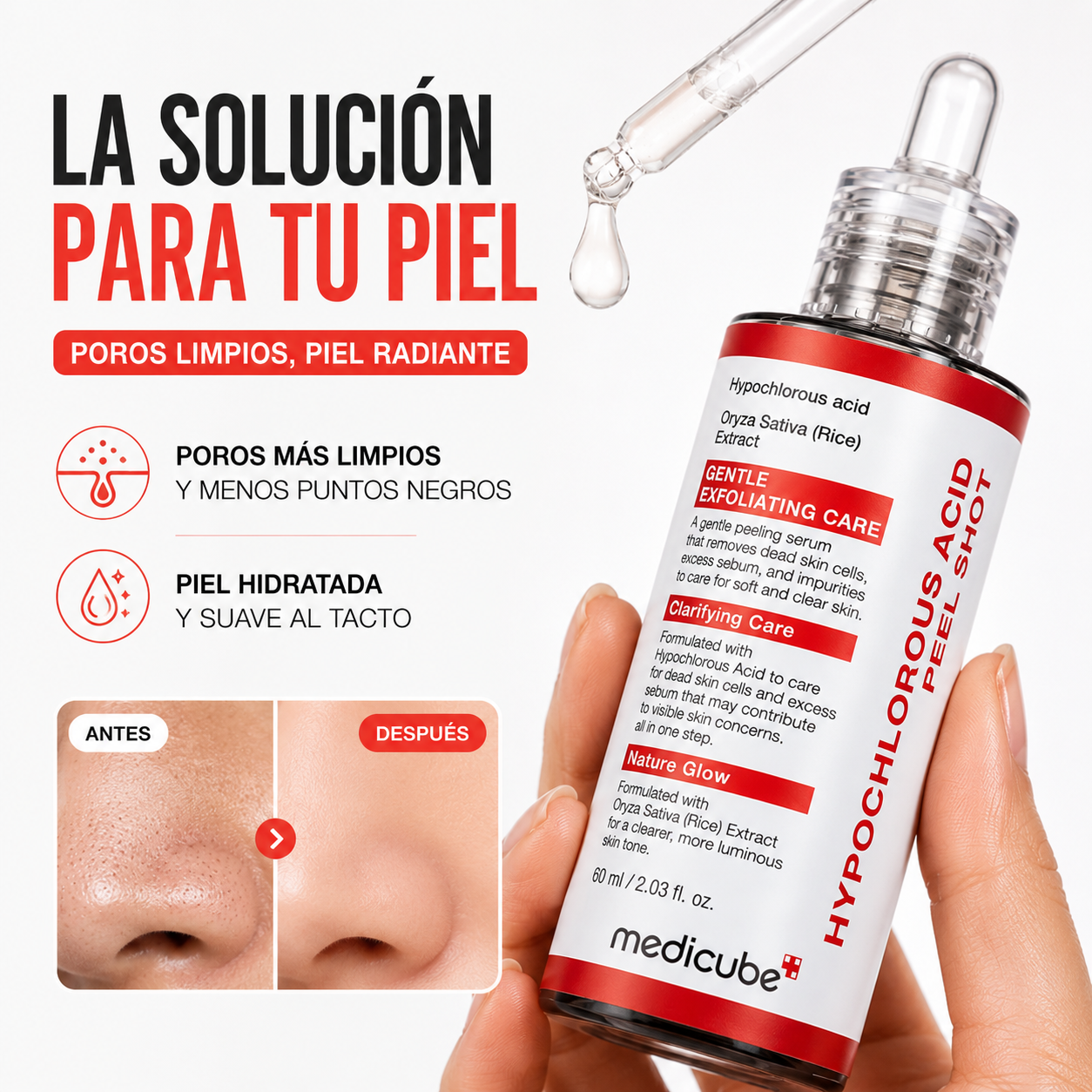 Hypochlorous Acid Peel Shot - Extracto de arroz para un glow radiante