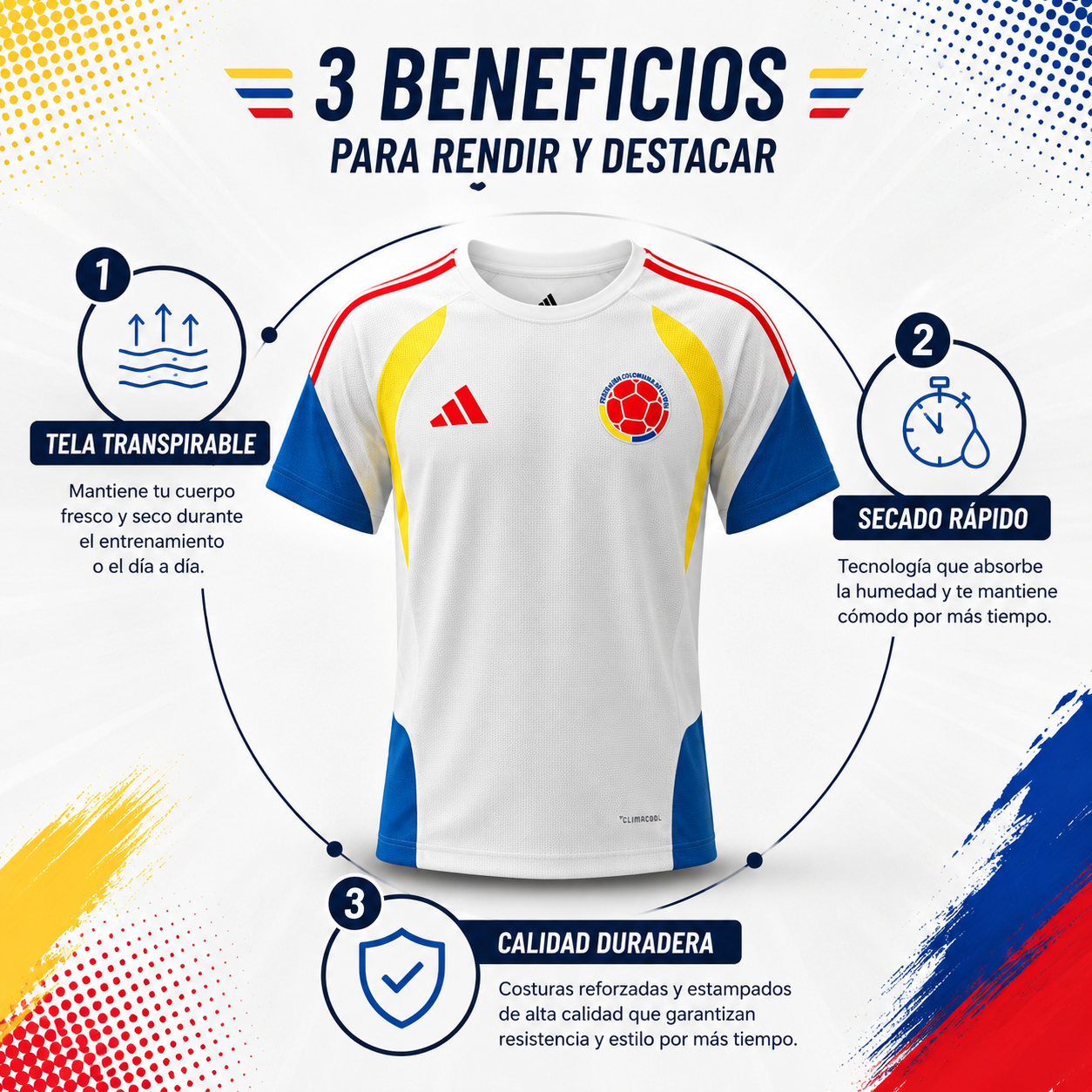Camiseta Colombia Blanca De Entrenamiento™ – Orgullo colombiano en cada partido