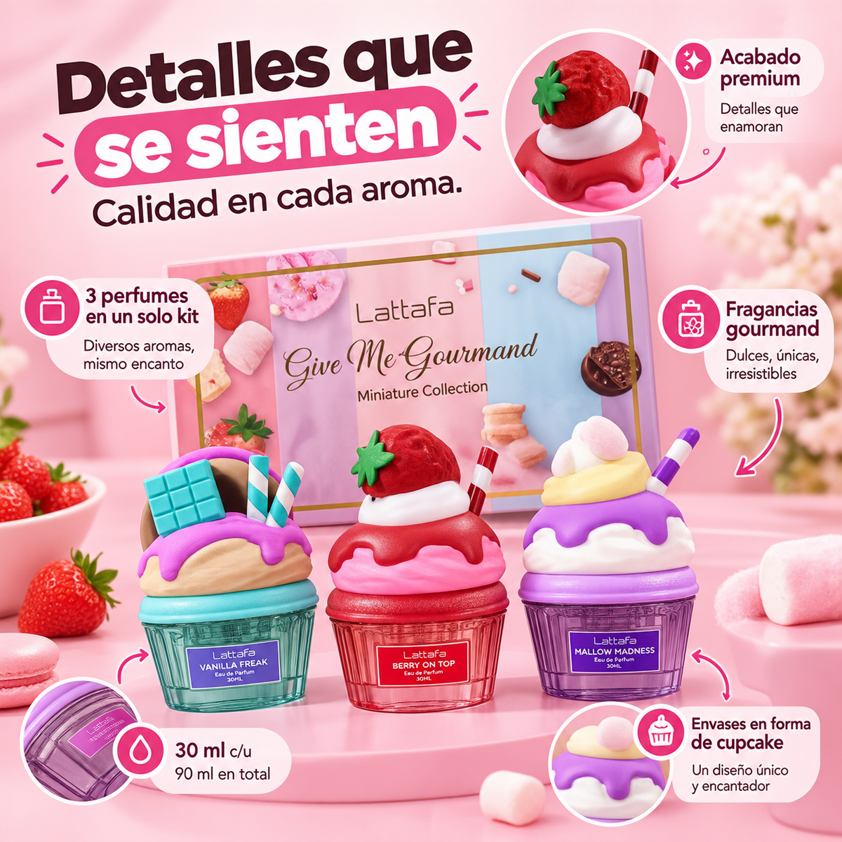 Kit X3 Mini Postres Lattafa - Elige tu antojo, huele delicioso