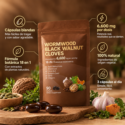 Wormwood Black Walnut Cloves - Vitalidad y metabolismo activo, 100% natural