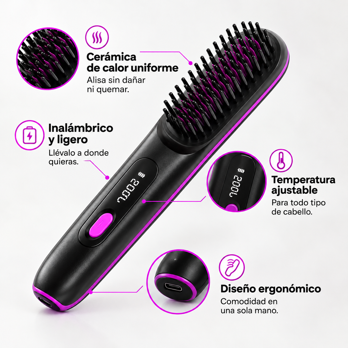 Cepillo Alisador Inalámbrico - Volumen y forma para tu cabello