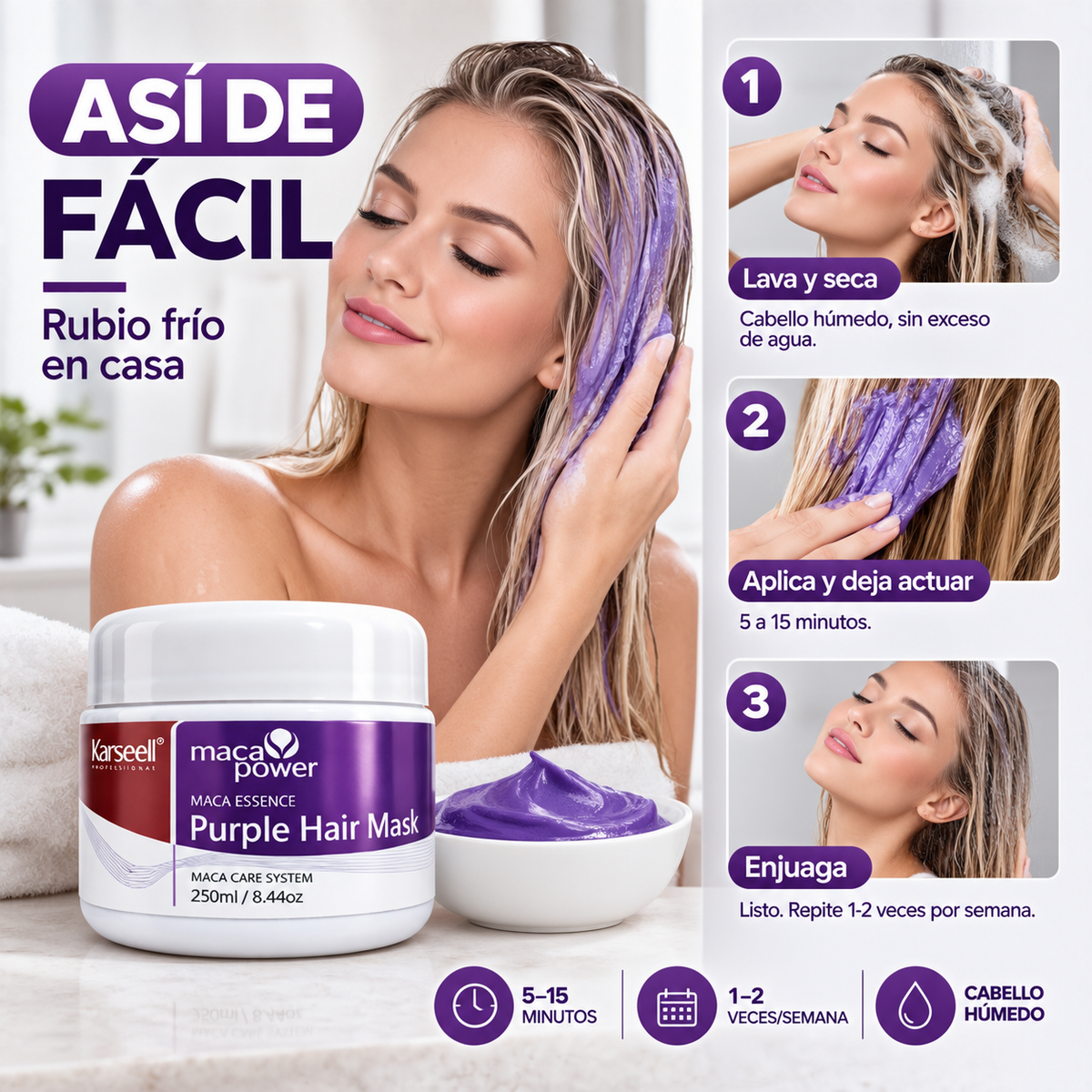 Karseell Purple Hair Mask - Rubio frío sin resecar tu cabello