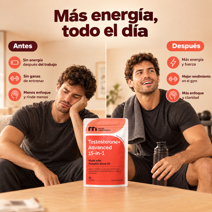 Testosterone+ Advanced 15 in 1 - Menos cansancio, más fuerza y enfoque