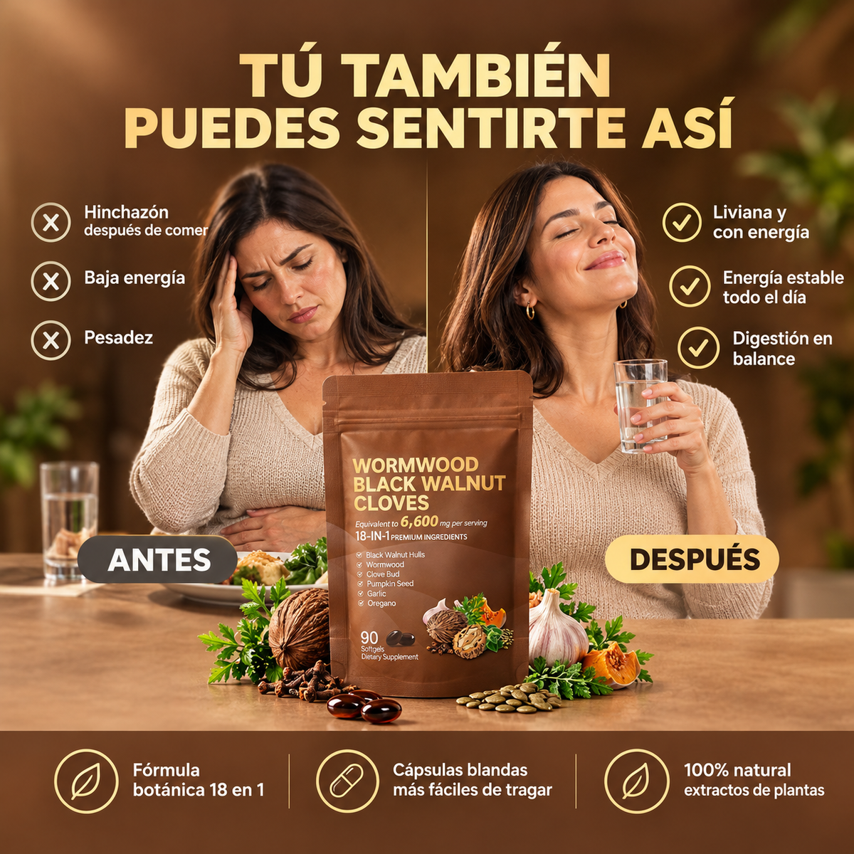 Wormwood Black Walnut Cloves - Vitalidad y metabolismo activo, 100% natural