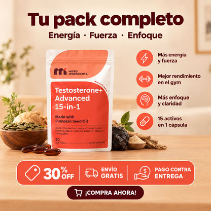 Testosterone+ Advanced 15 in 1 - Menos cansancio, más fuerza y enfoque