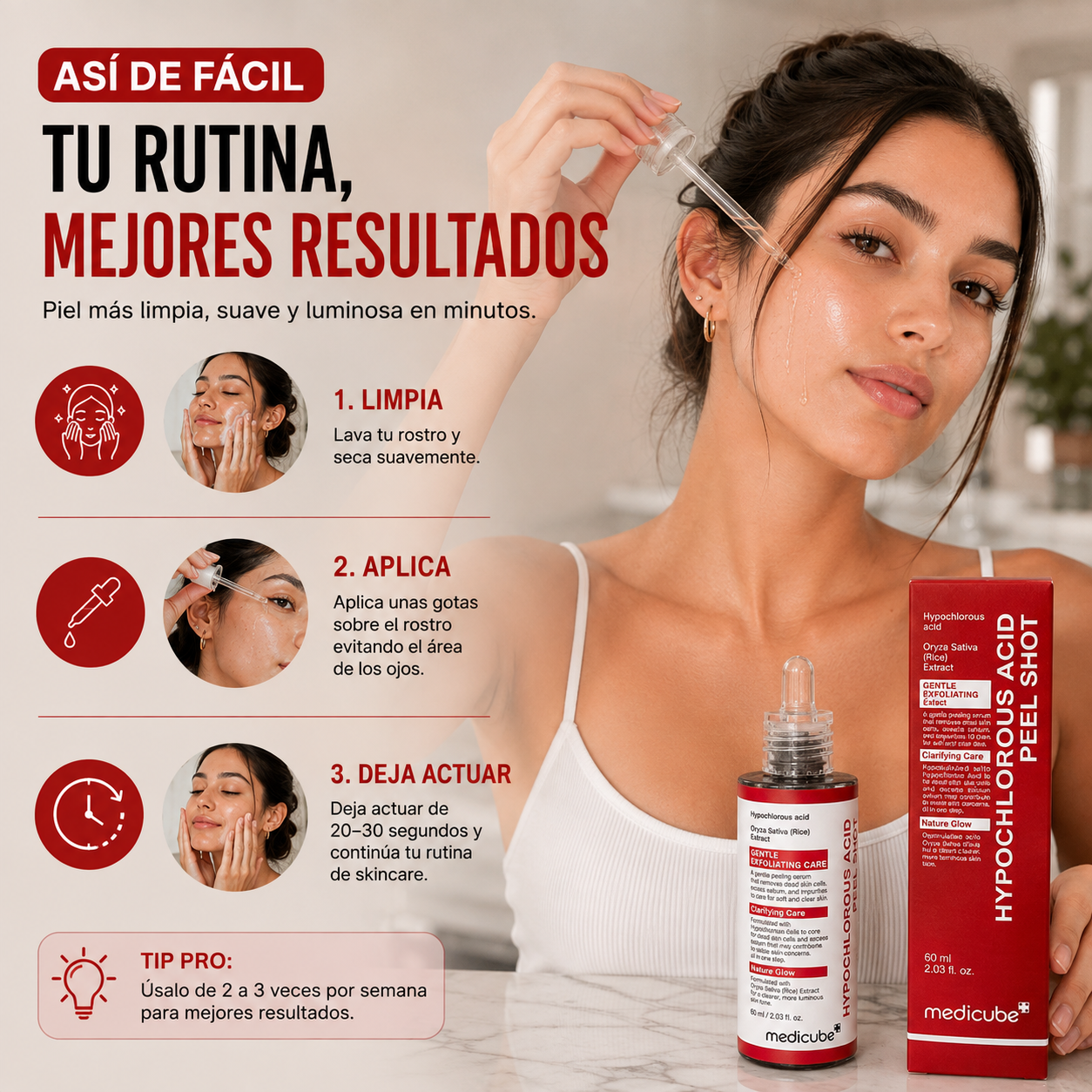 Hypochlorous Acid Peel Shot - Extracto de arroz para un glow radiante