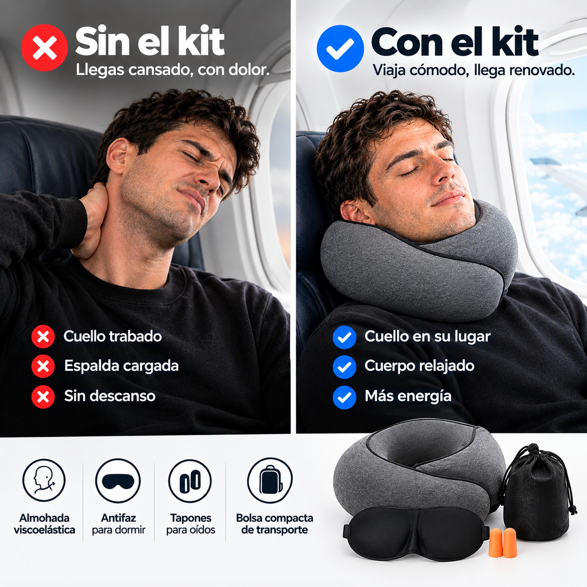 Kit Viajero 4 En 1 - Duerme cómodo en cualquier viaje